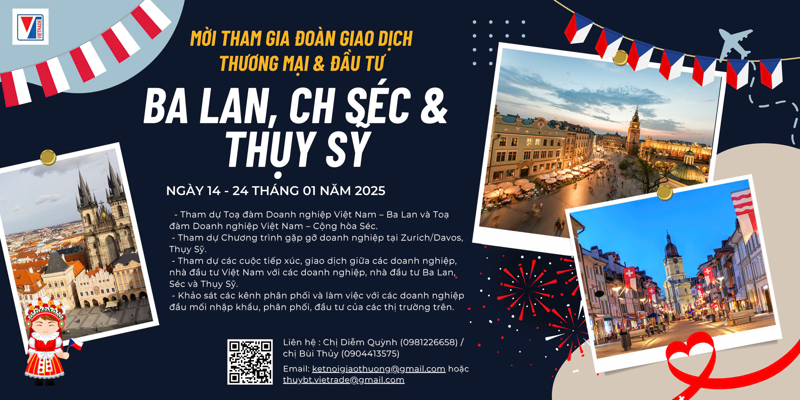 Mời tham gia Đoàn giao dịch thương mại và đầu tư tại Cộng hoà Ba Lan, Cộng hoà Séc và Thụy Sỹ